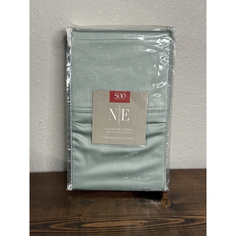 Noble Excellence NE Grey Mist King Size Pillowcases Set New Blue 500ct